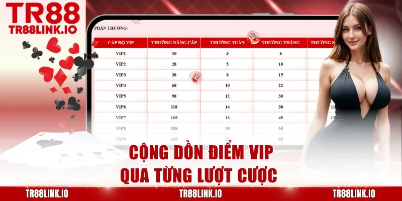 Cộng dồn điểm VIP qua từng lượt cược 